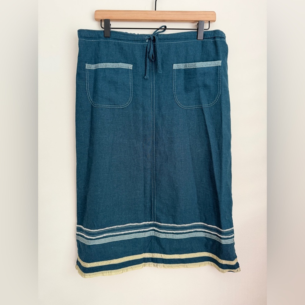 Neesh by DAR Blue A Line Midi Skirt front pockets Linen blend lagenlook Y2K M